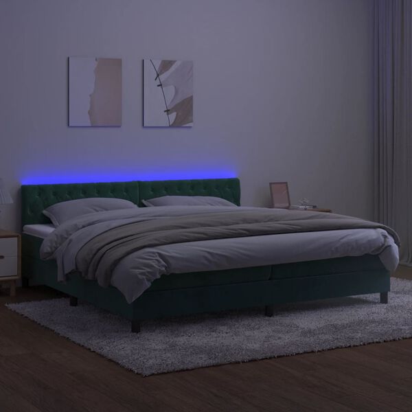 vidaXL Krevet box spring s madracem LED tamnozeleni 200x200 cm bar&scaron;un
