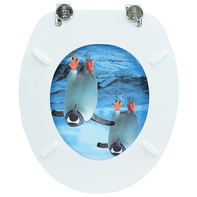 vidaXL Toaletna daska s poklopcem MDF s uzorkom pingvina