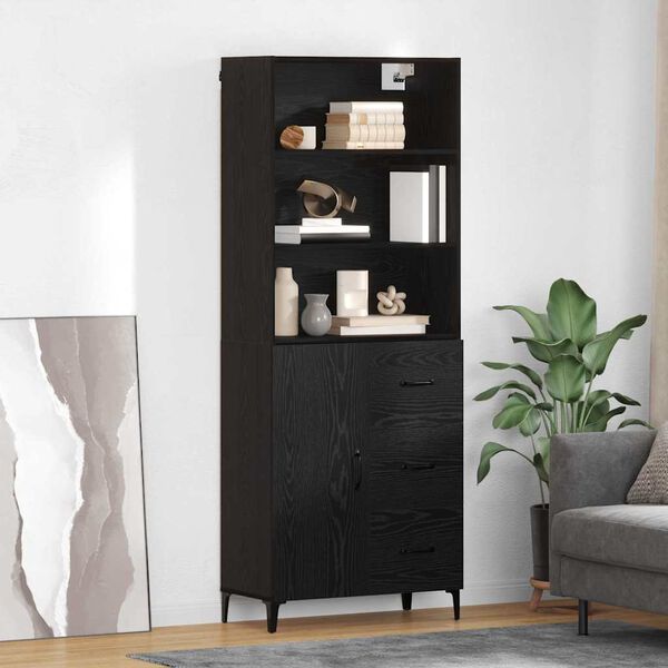 vidaXL Highboard Crni hrast 69,5 x 34 x 180 cm Konstruirano drvo