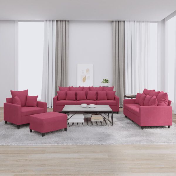 vidaXL 4-dijelni set sofa s jastucima crvena boja vina bar&scaron;unasti