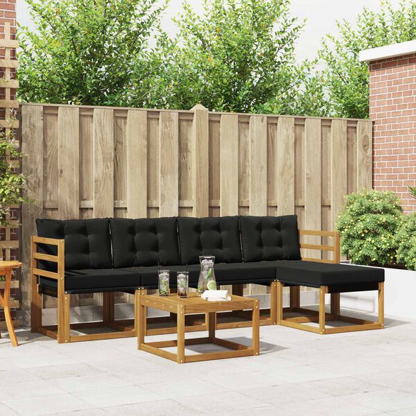 vidaXL Set vanjskih sofa s jastukom 6 pcs Prirodna i crna
