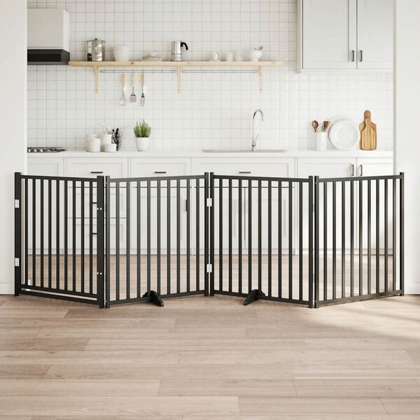 vidaXL Vrata za pse s vratima sklopiva 4 panela crna 320 cm