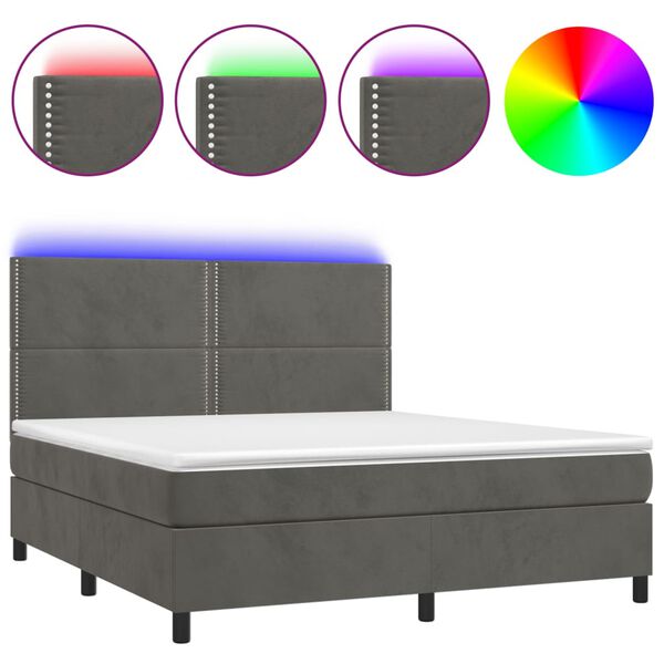 vidaXL Krevet box spring s madracem LED tamnosivi 160x200 cm bar&scaron;un