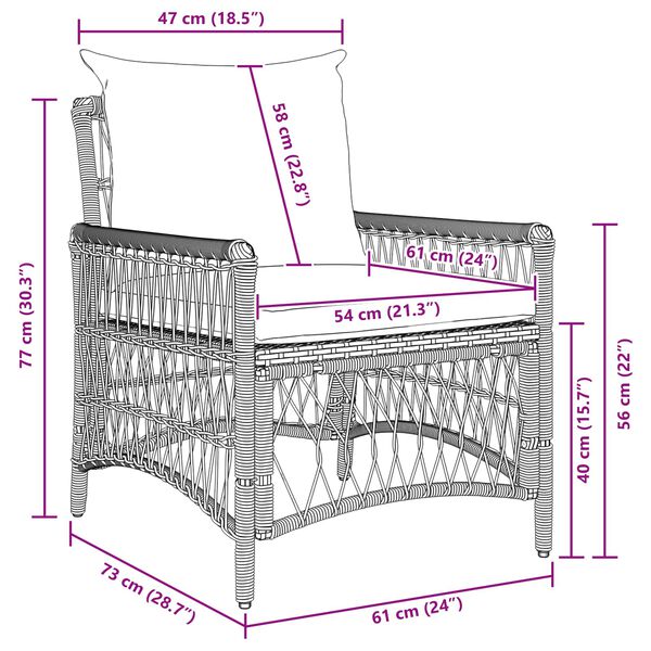 vidaXL Vrtna stolica s jastukom Bež 73 x 61 x 77 cm poliratan