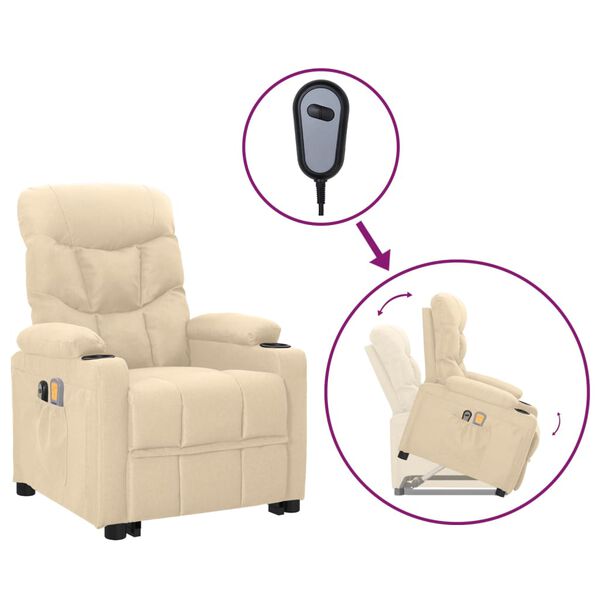 vidaXL Masažna fotelja na podizanje od tkanine krem