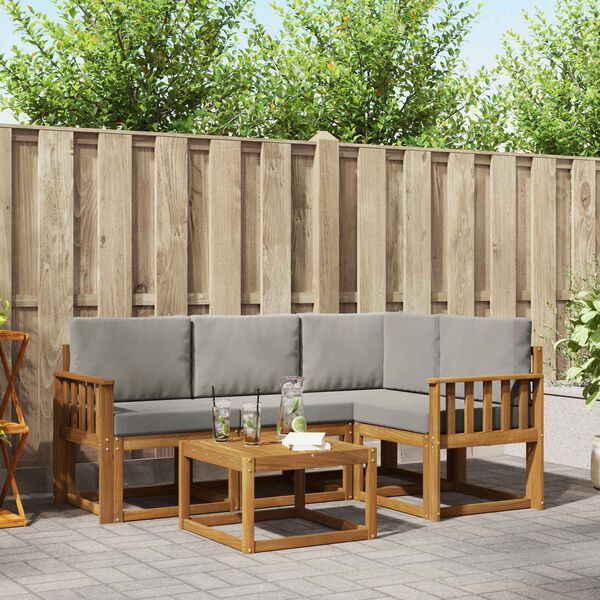 vidaXL Set vanjskih sofa s jastukom 5 pcs Prirodna i svijetlo siva