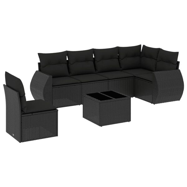 vidaXL 7-dijelni set vrtnih sofa od poliratana s jastucima crni