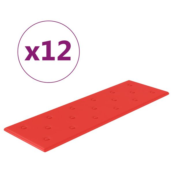 vidaXL Zidne ploče od umjetne kože 12 kom crvene 90 x 30 cm 3,24 m&sup2;