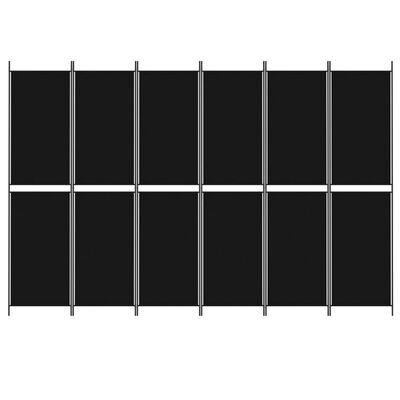 vidaXL Sobna pregrada s 6 panela crna 300x200 cm od tkanine