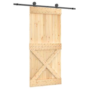 vidaXL Klizna vrata Prirodna i crna 95 x 210 cm Čvrsta borovina