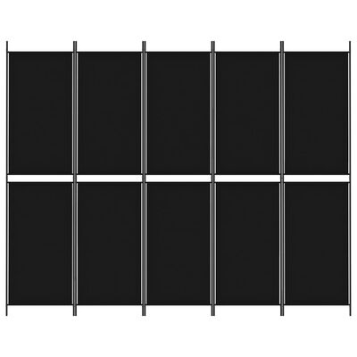 vidaXL Sobna pregrada s 5 panela crna 250x200 cm od tkanine