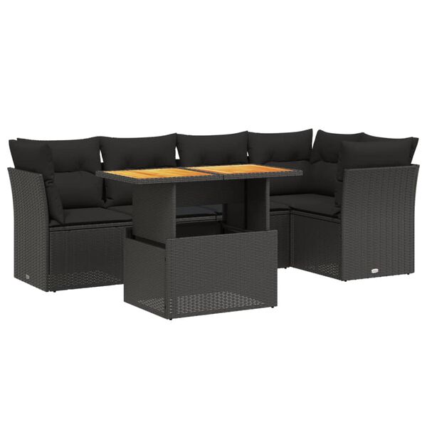 vidaXL 6-dijelni set vrtnih sofa s jastucima crni od poliratana