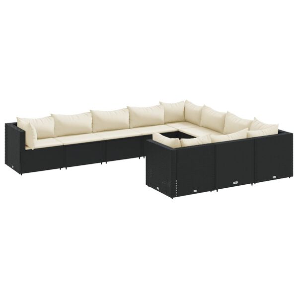 vidaXL 10-dijelni set vrtnih sofa s jastucima crni od poliratana