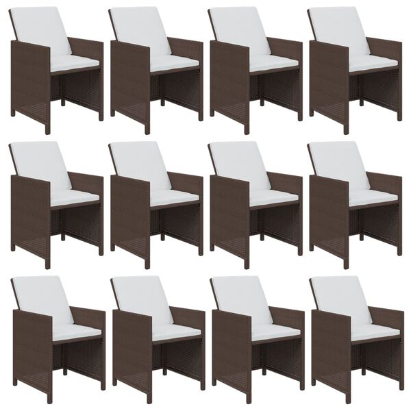 vidaXL 13-dijelni vrtni blagovaonski set s jastucima poliratan smeđi