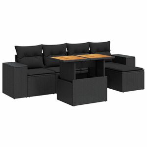 vidaXL 6-dijelni set vrtnih sofa s jastucima crni od poliratana