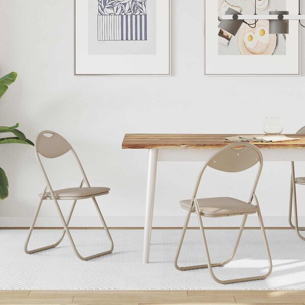 vidaXL Sklopiva stolica 2 pcs Pijesak 48 x 43,5 x 81 cm Lažna koža