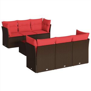 vidaXL 7-dijelni set vrtnih sofa od poliratana s jastucima smeđi