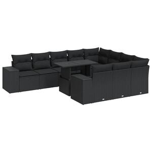 vidaXL 11-dijelni set vrtnih sofa od poliratana s jastucima crni