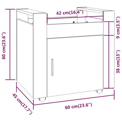 vidaXL Kolica za radni stol boja sivog hrasta 60 x 45 x 60 cm drvena