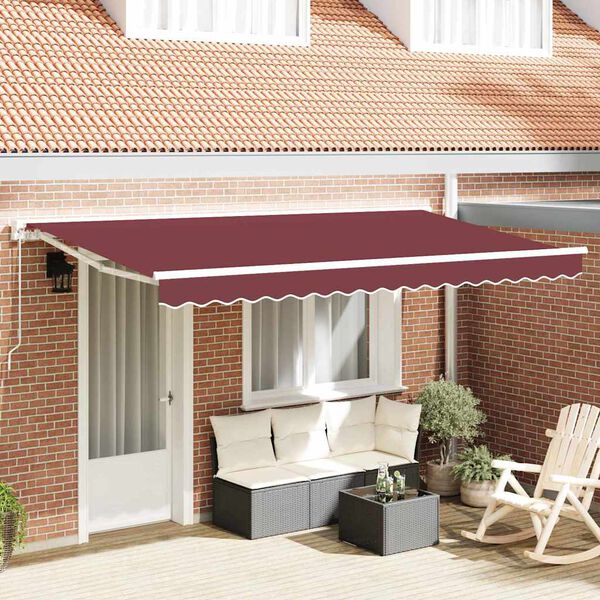 vidaXL Skrovita tenda Tamno crvena 350 x 200 cm Poliester i metal