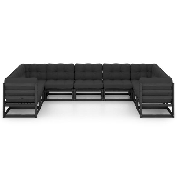 vidaXL 9-dijelna vrtna garnitura s jastucima od masivne borovine crna