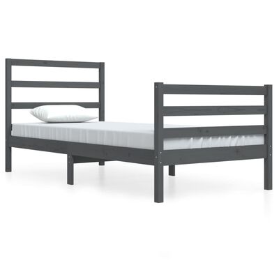 vidaXL Okvir za krevet od masivne borovine sivi 90 x 200 cm