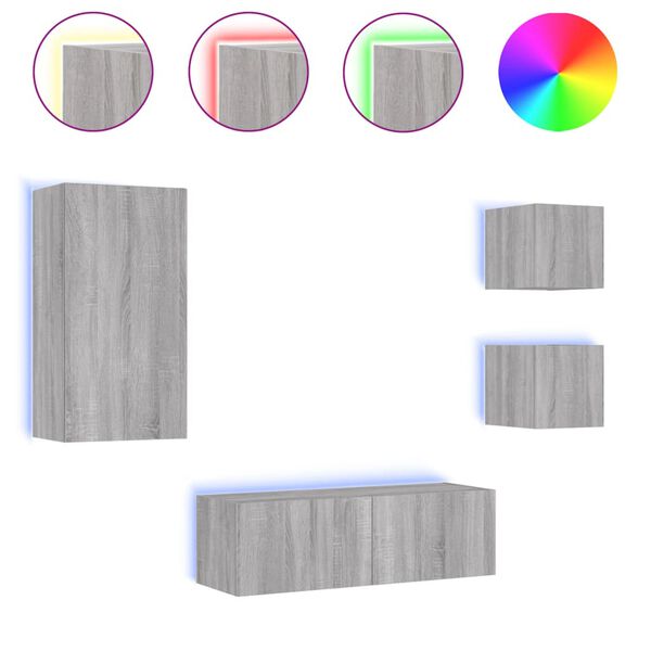 vidaXL 4-dijelni zidni TV ormarići s LED svjetlima boja hrasta