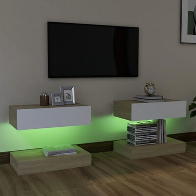 vidaXL TV ormarići s LED svjetlima 2 kom bijeli i boja hrasta 60x35 cm