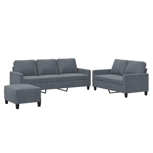 vidaXL 3-dijelni set sofa s jastucima tamnosivi bar&scaron;unasti