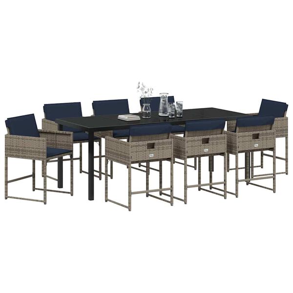 vidaXL Vrtni set za objed s jastukom 9 pcs Siva poliratan