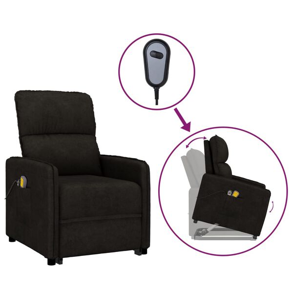 vidaXL Masažna fotelja na podizanje od mikrovlakana crna