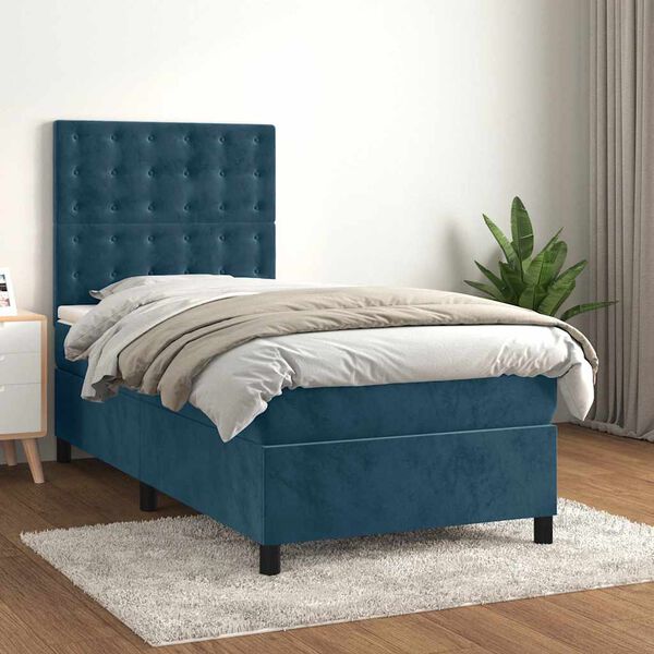 vidaXL Box spring krevet s madracem tamnoplavi 100x200 cm bar&scaron;unasti