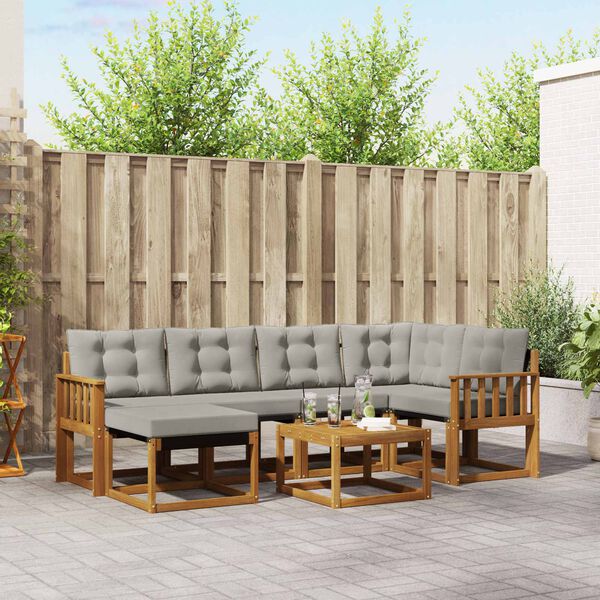 vidaXL Set vanjskih sofa s jastukom 7 pcs Prirodna i svijetlo siva