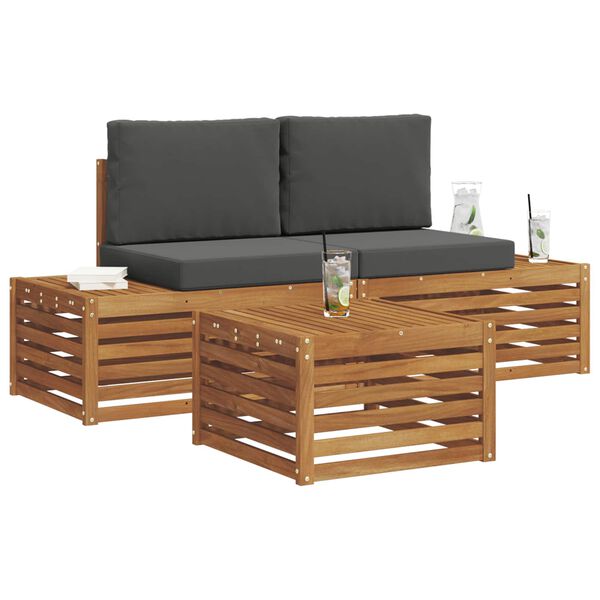 vidaXL Set vanjskih sofa s jastukom 3 Komad Prirodna i antracit