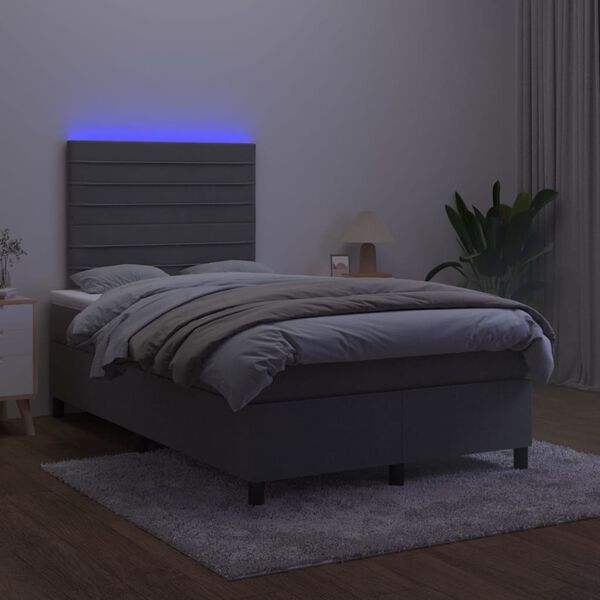 vidaXL Krevet box spring s madracem LED tamnosivi 120 x 200 cm bar&scaron;un