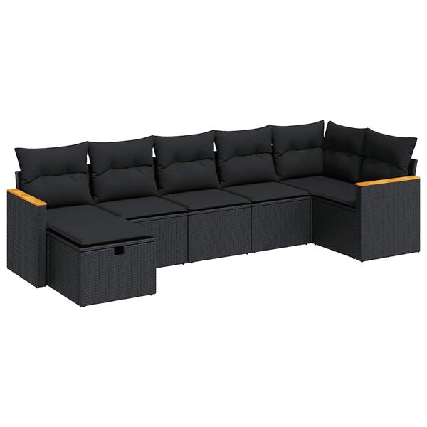vidaXL 7-dijelni set vrtnih sofa od poliratana s jastucima crni