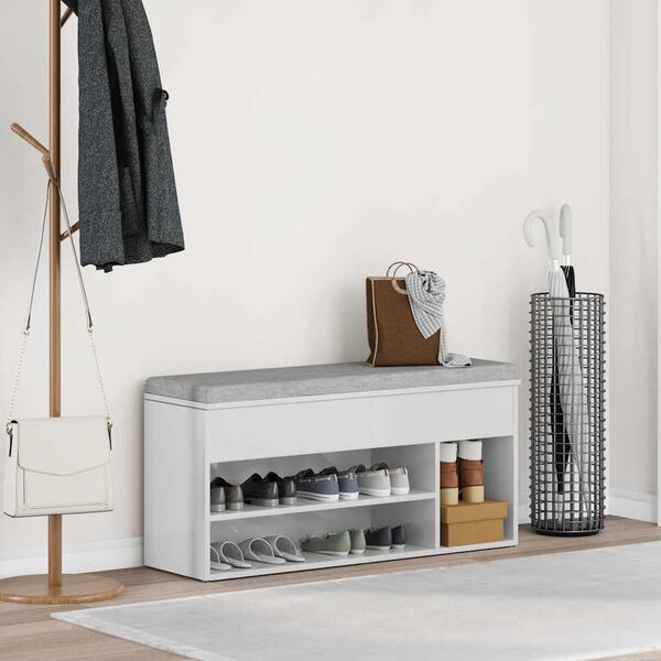 vidaXL Klupa za cipele visoki sjaj bijela 102x30,5x45 cm izrađeno drvo