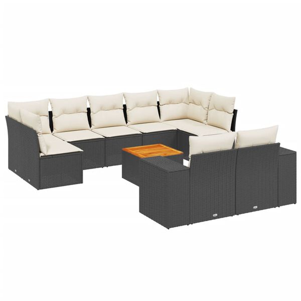 vidaXL 10-dijelni set vrtnih sofa s jastucima crni od poliratana