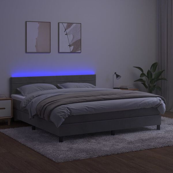 vidaXL Krevet box spring s madracem LED svjetlosivi 160x200 cm bar&scaron;un