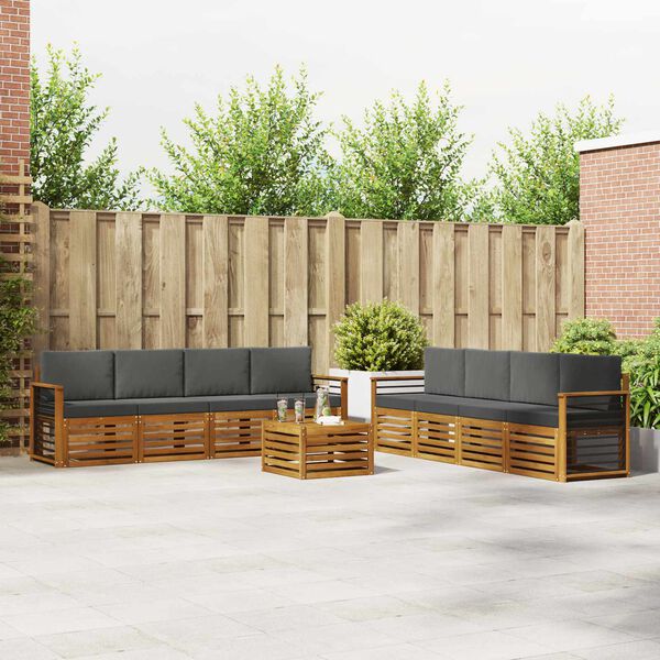 vidaXL Setovi sofa 9 pcs Prirodna i antracit Čvrsto drvo akacije