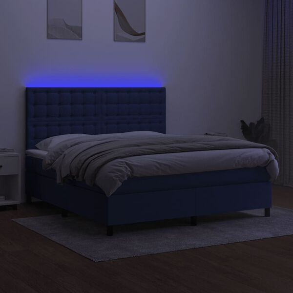 vidaXL Krevet box spring s madracem LED plavi 160x200 cm od tkanine