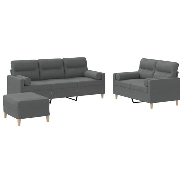 vidaXL 3-dijelni set sofa s jastucima tamnosivi od tkanine