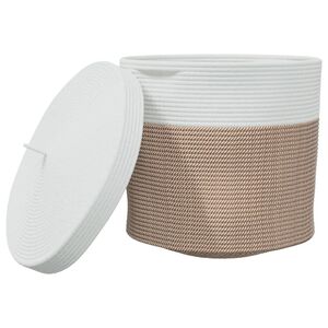 vidaXL Ko&scaron;ara za pohranu s poklopcem smeđe-bijela &Oslash; 40x35 cm pamučna