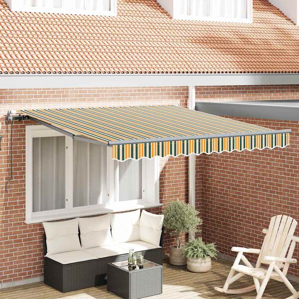 vidaXL Skrovita tenda Zelena i žuta 300 x 250 cm Tkanina i Aluminij