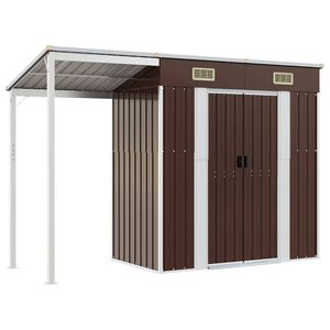 vidaXL Vrtna kućica s produženim krovom smeđa 277x107x181 cm čelik