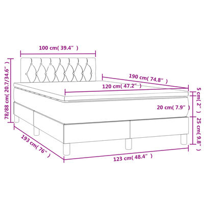 vidaXL Krevet box spring s madracem LED crni 120 x 190 cm baršunasti