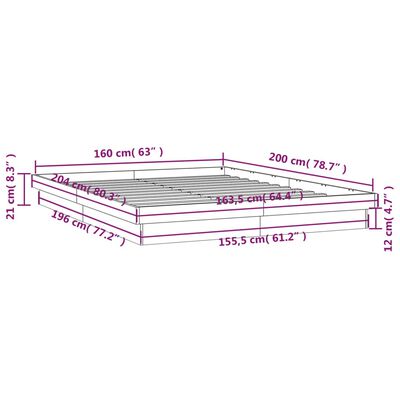 vidaXL LED okvir za krevet 160 x 200 cm od masivnog drva