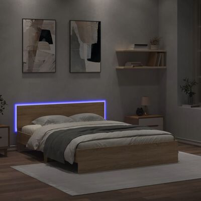 vidaXL Okvir za krevet s uzglavljem i LED boja hrasta sonome 150x200cm