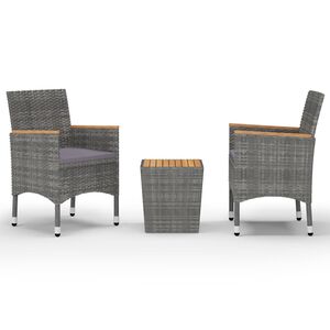 vidaXL 3-dijelni bistro set od poliratana i bagremovog drva sivi