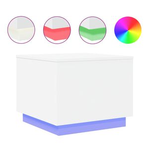 vidaXL Stolić za kavu s LED svjetlima bijeli 50 x 50 x 40 cm